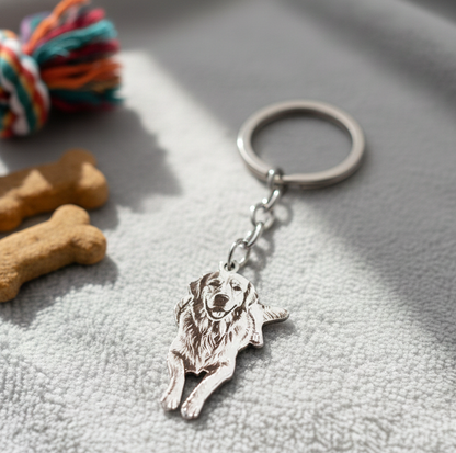 Custom Pet Portrait Keychain: Stainless Steel Dog Memorial Gift