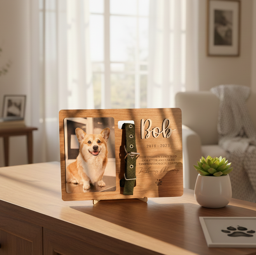 Custom Dog Photo Memorial Sign, Memorial Pet Collar Sign, Dog Memorial Wood Frame With Collar Holder, Dog Memorial Gifts MP02