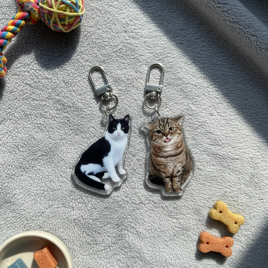 Custom Cat Keychain, Pet Portrait Keychain, Personalized Pet Photo Keychain, Cat Memorial Gift, Holiday Gift for Pet Lovers, Dog Keychain