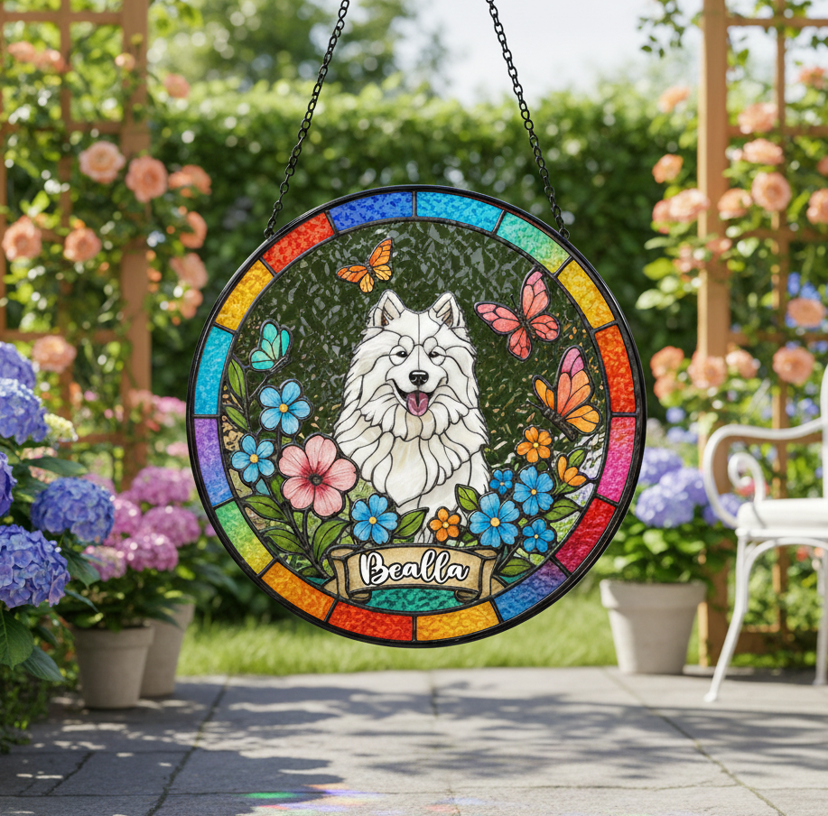 Stained Glass Pet Portrait • Personalized Dog & Cat Suncatcher • Remembrance Gift • Custom Window Hanging Art