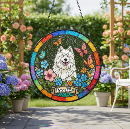 Stained Glass Pet Portrait • Personalized Dog & Cat Suncatcher • Remembrance Gift • Custom Window Hanging Art