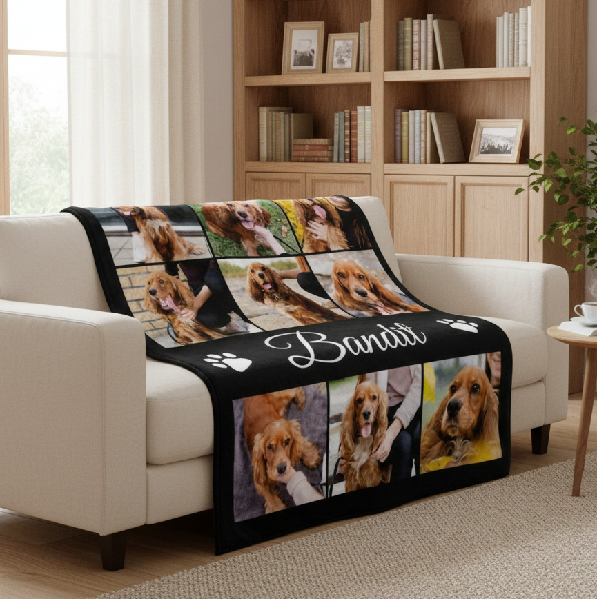 Pet Photo Blanket, Custom Pet Blanket, Pet Photo Name Blanket, Gift for Dog Lovers, Memorial Blanket Christmas Gift, Personalized Blanket