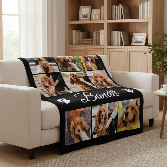 Pet Photo Blanket, Custom Pet Blanket, Pet Photo Name Blanket, Gift for Dog Lovers, Memorial Blanket Christmas Gift, Personalized Blanket