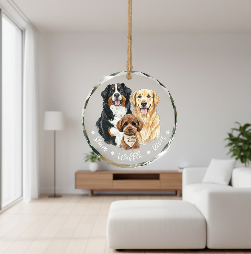 Hand-Painted Pet Portrait From Photos Ornament, Family Portrait with Pet Christmas Keepsake