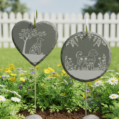 Custom Engraved Pet Loss Memorial Stone, Personalized Garden Hanging Plaque, Outdoor Tribute for Dog or Cat, Remembrance Gift for Owners