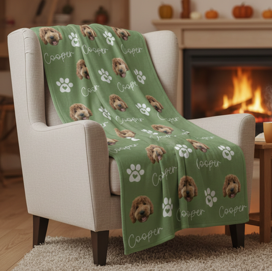 Custom Pet Photo Blanket With Name, Personalized Dog Cat Blanket, Pet Memorial Gift, Dog Dad Gift, Custom Picture Blanket For Pet Lovers