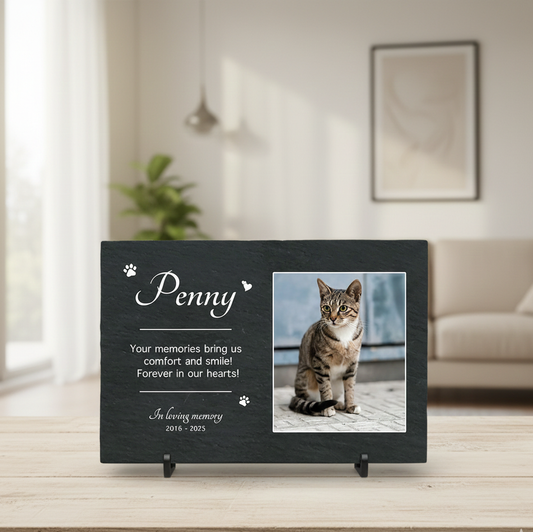 Personalized Pet Photo Memorial Garden Stone, Tribute Rock Slate