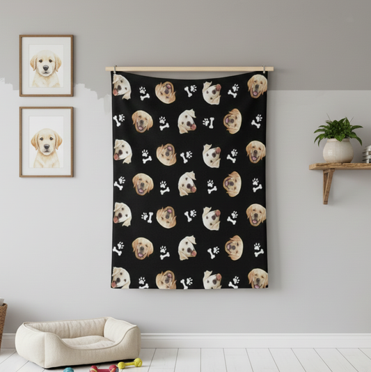 Custom Dog Face Fleece Blanket, Personalized Photo Blanket