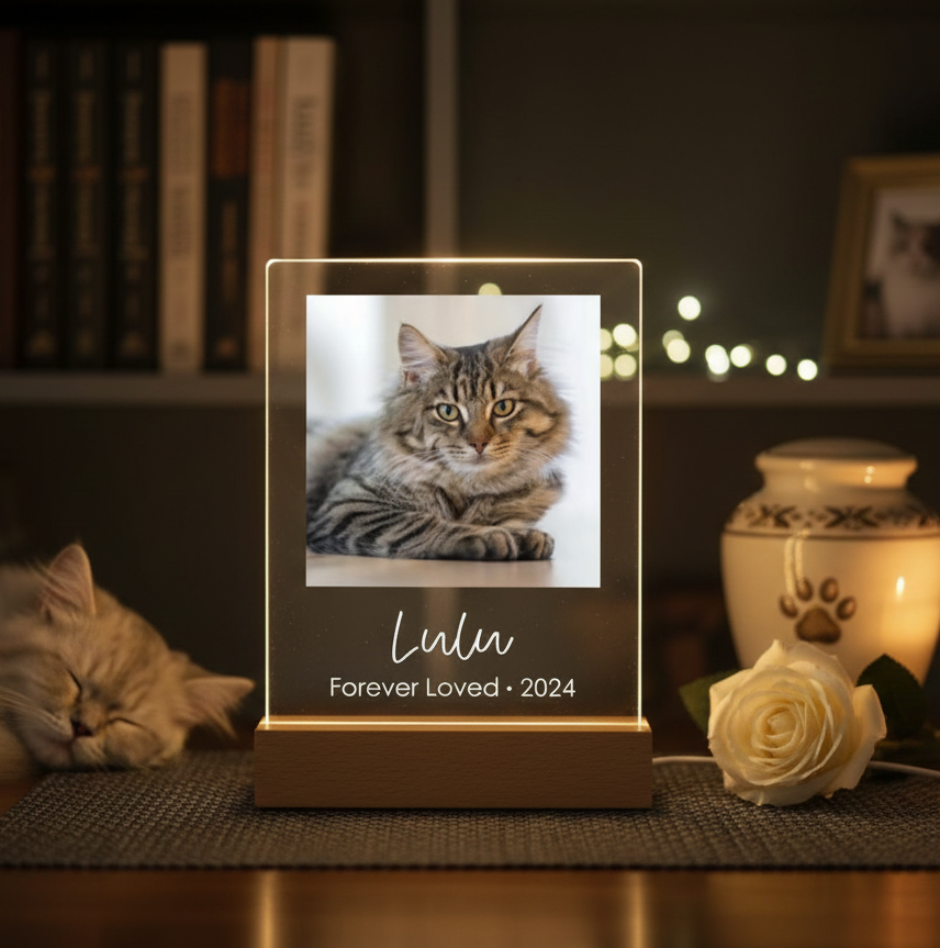 Pet Cat Dog Memorial loss Acrylic Night Light | Personalized Bedroom LED Decor Sign | Light up Sign | Gift for Pets
