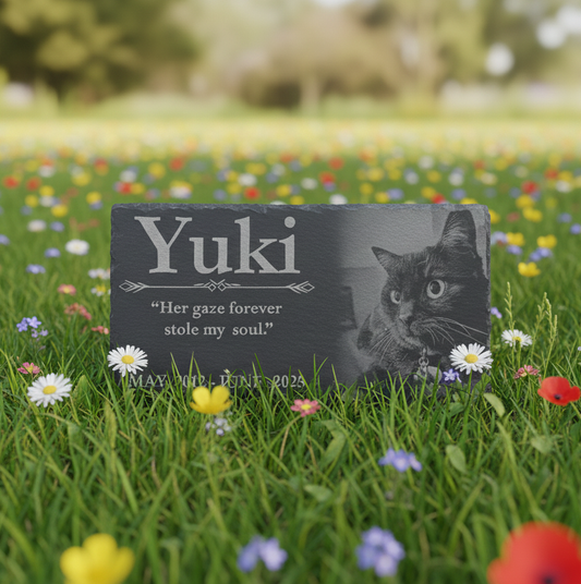 Pet Memorial Slate Marker - Personalized Dog or Cat Loss Gift, Laser Engraved Garden Stone