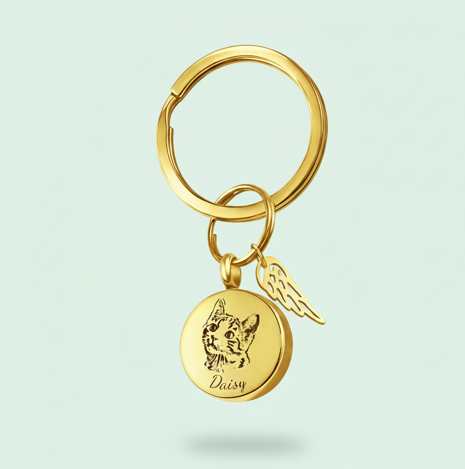 Urn Keychain for Pets Ashes - Custom Pet Portrait Ashes Keychain - Pet Loss Gift - Personalized Dog Cat Memorial Keychain with Angel Wing