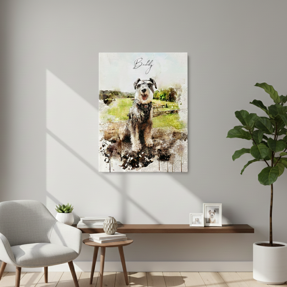 Custom Pet Portrait from Photo Framed Canvas Print