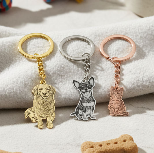 Custom Dog Photo Keychain, Cat Picture Keychains, Personalized Engraved Pet Portrait Key Chain, Key Ring for Pet Loss, Dog Memorial Gift
