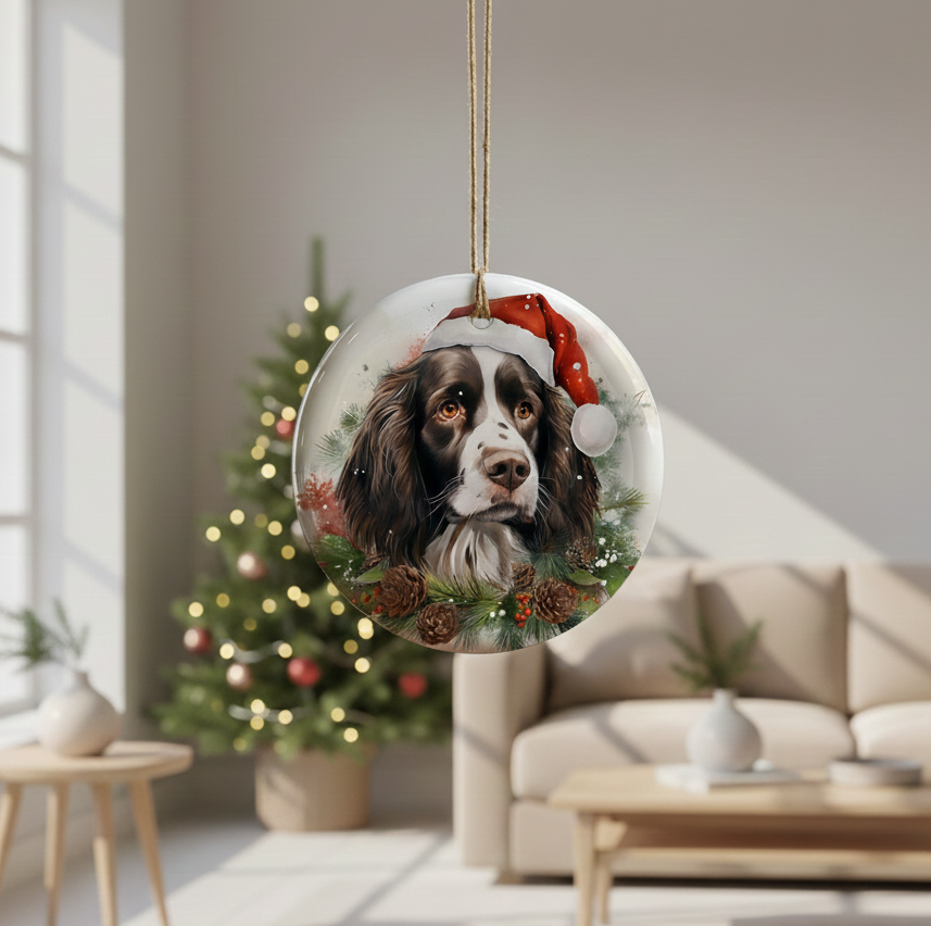 Springer Spaniel Christmas Ornament, Dog Lover Holiday Decor, Pet Memorial Gift, Custom Dog Ornament, Personalized Dog Mom Gift