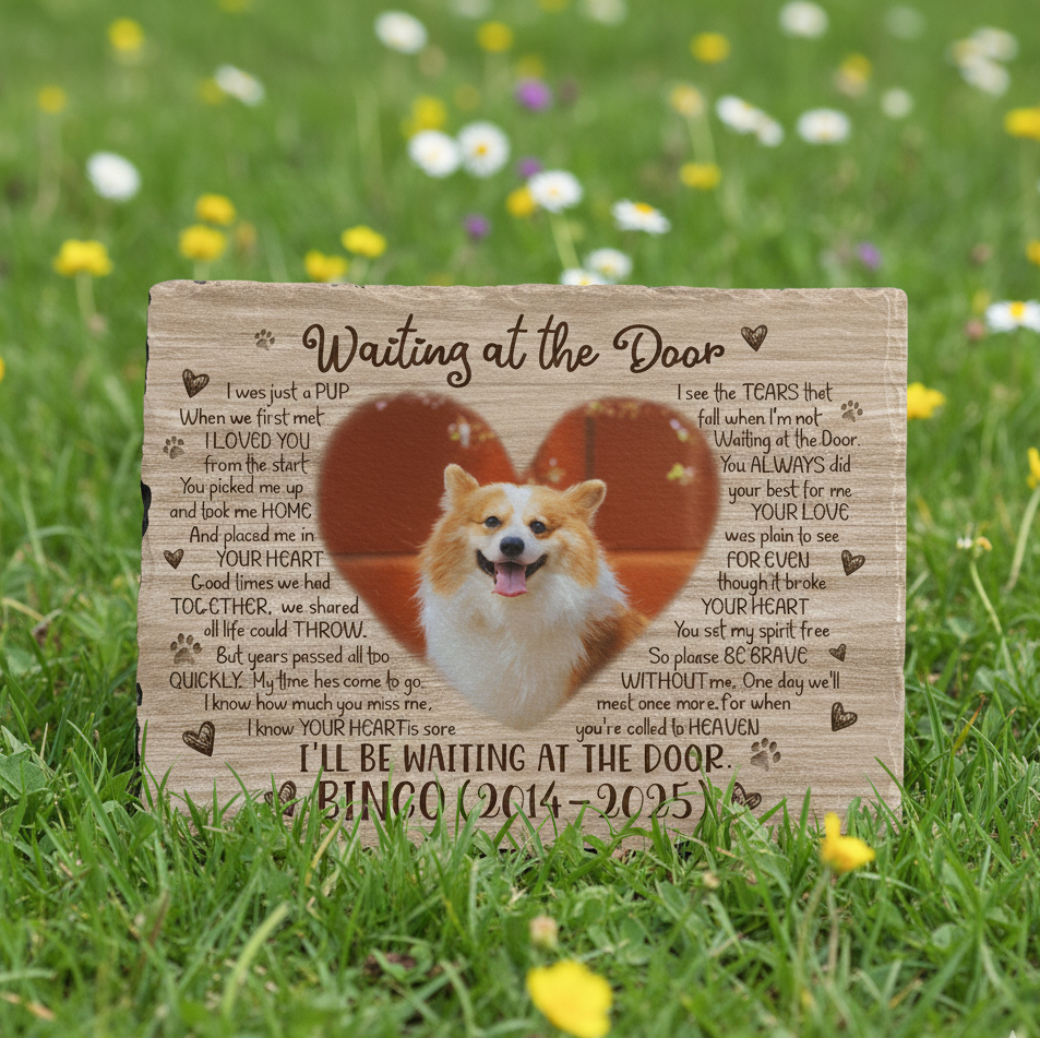 Engraved Slate Pet Memorial Stone: Custom Photo, Name & Dates