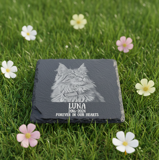 Personalized Pet Memorial Stone – Custom Dog, Cat, or Pet Headstone, Laser Engraved Slate Plaque for Garden or Grave, Custom Keepsake Gift