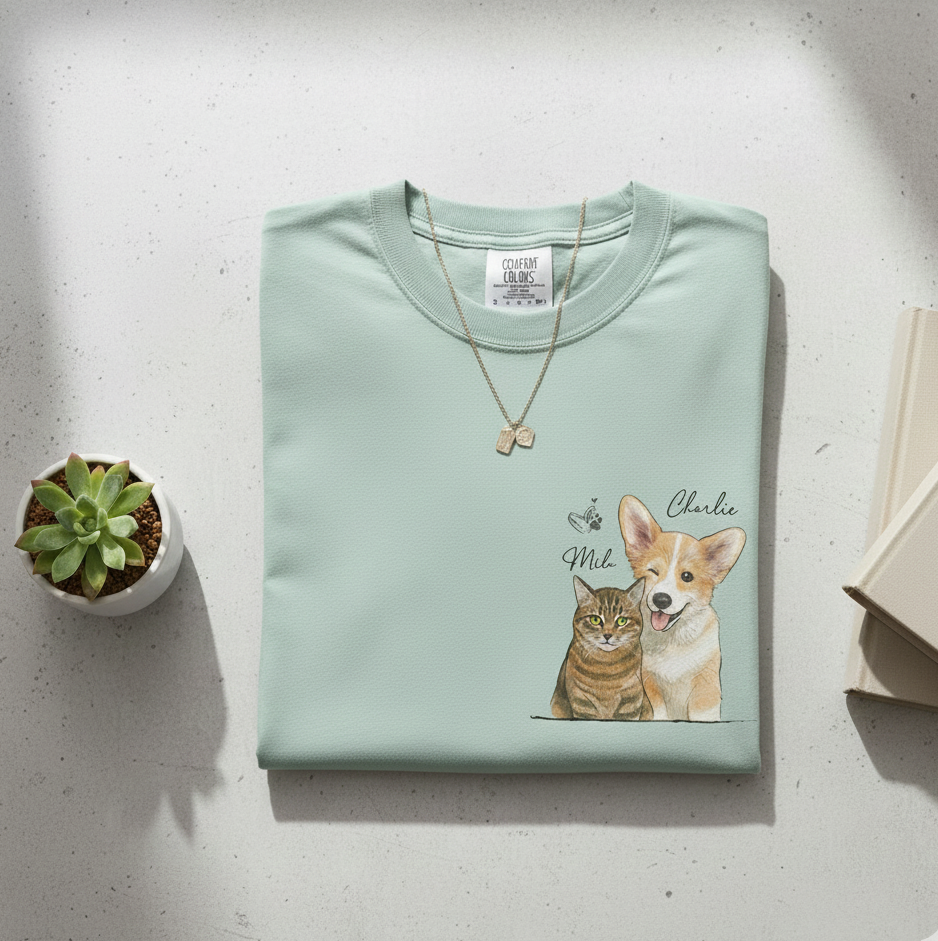 Comfort Colors Custom Dogs Face Watercolor Photo Shirt, Pet Portrait Crew Neck Gift For Dog Cat Lover