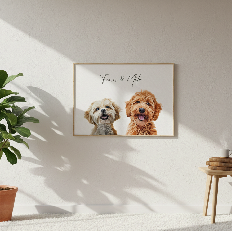 Custom Watercolor Multiple Pet Portrait from Photo | Personalized Dog or Cat Portraits Last Minute Printable Christmas Gift Pet Memorial Art