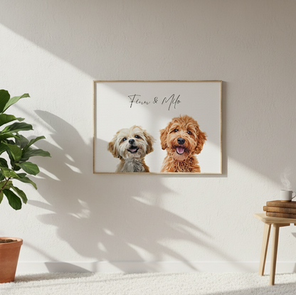 Custom Watercolor Multiple Pet Portrait from Photo | Personalized Dog or Cat Portraits Last Minute Printable Christmas Gift Pet Memorial Art