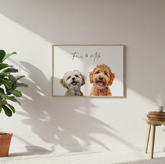 Custom Watercolor Multiple Pet Portrait from Photo | Personalized Dog or Cat Portraits Last Minute Printable Christmas Gift Pet Memorial Art