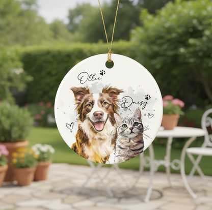 Custom Dog Photo Christmas Ornament 2025, Pet Watercolor Portrait Ornament, Cat Lover Gift