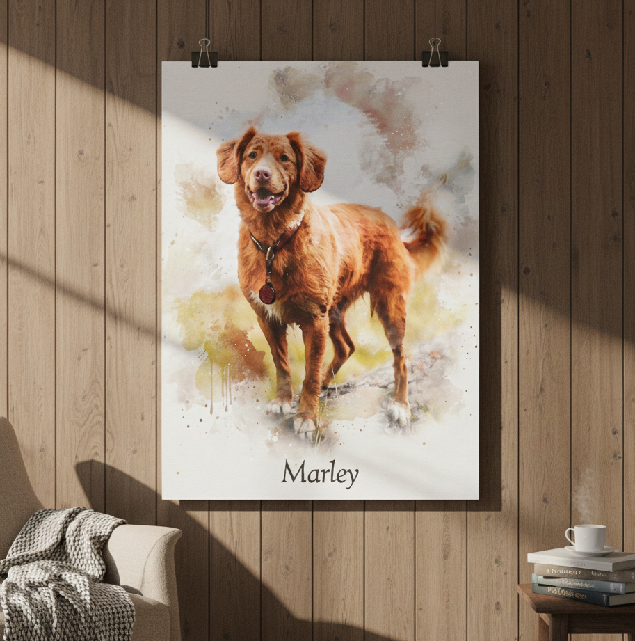 Dog Custom Portrait from Photo, Pet Wall Art Poster or Canvas