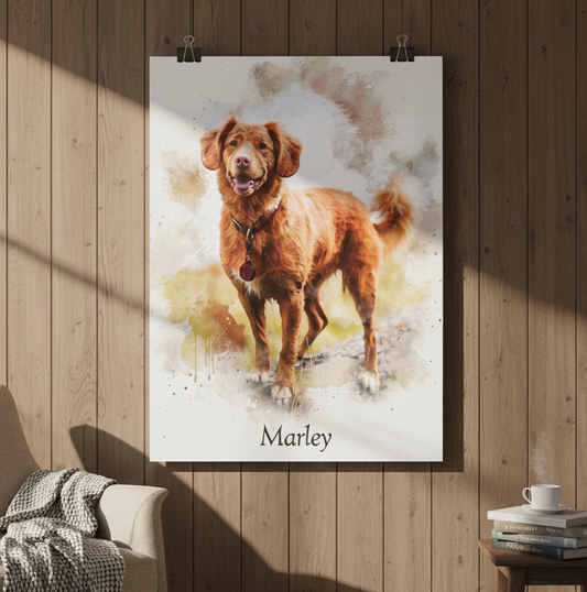 Dog Custom Portrait from Photo, Pet Wall Art Poster or Canvas