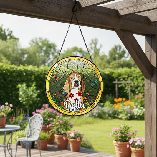 Personalized Stained Glass Dog Portrait Suncatcher Custom Pet Memorial Gift, Handmade Keepsake to Honor the Memory of Your Beloved Companion