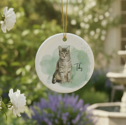 Custom Pet Portrait Ornament Watercolor Dog or Cat Ceramic Ornament Personalized Christmas Gift Personalized Pet Memorial Keepsake Cat Gift