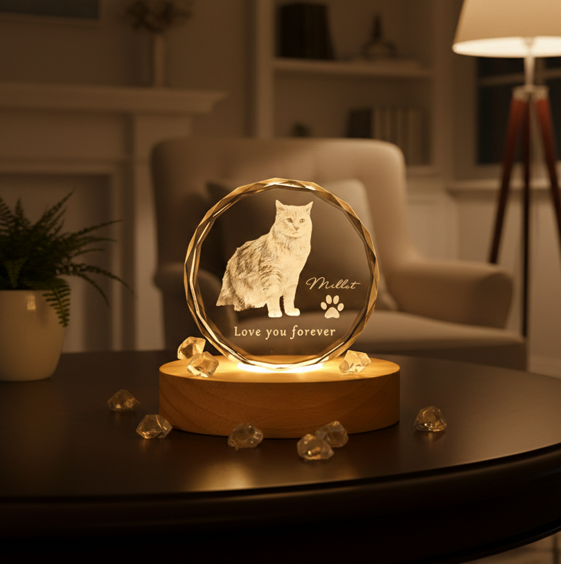 Personalized Custom 3D Crystal Pet Memorial Photo Engraved Night Light,Pet Memorial Gift Night Light,Gifts in Memory of a Deceased Animal