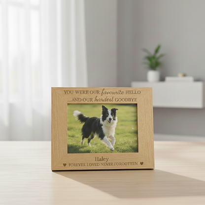 Personalized Pet Memorial Photo Frame: Engraved Oak & Cherrywood