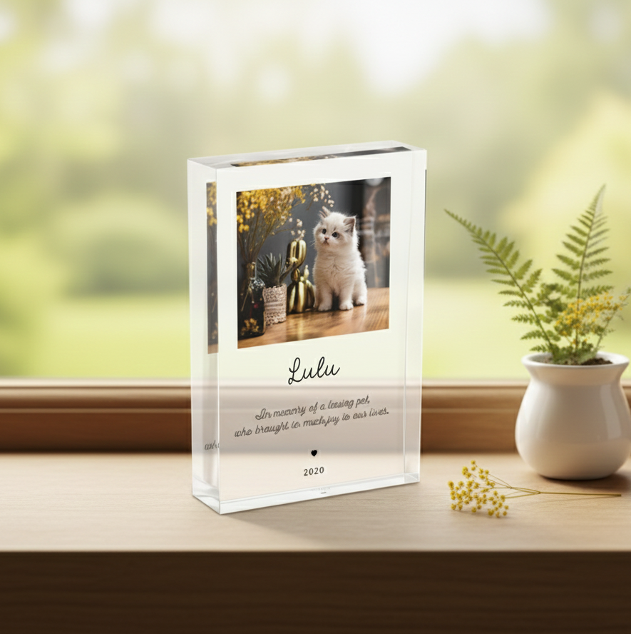 Personalized Cat Memorial Acrylic Block: Pet Loss Sympathy Gift