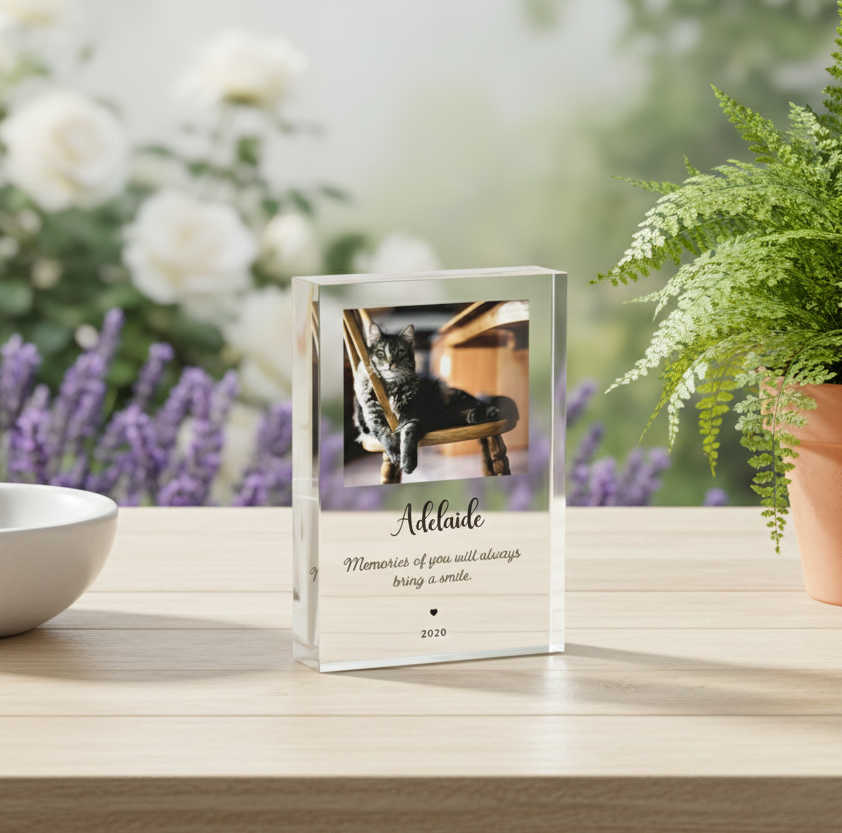 Cat Sympathy Gift, Bereavement Gift, Forever in Our Heart | Acrylic Photo Block | P02