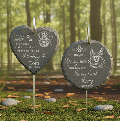 Laser Engraved Pet Memorial Stone – Custom Garden Hanging Plaque with Stake, Personalized Outdoor Dog or Cat Loss Gift, Pet Tribute Keepsake