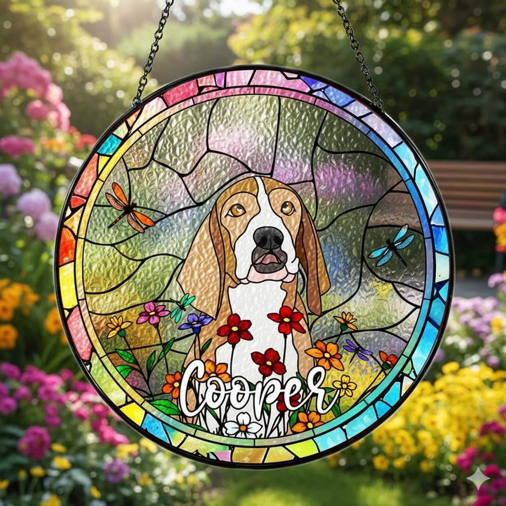 Personalized Stained Glass Dog Portrait Suncatcher – Custom Pet Memorial Gift to Honor and Cherish Your Beloved Companion’s Memory
