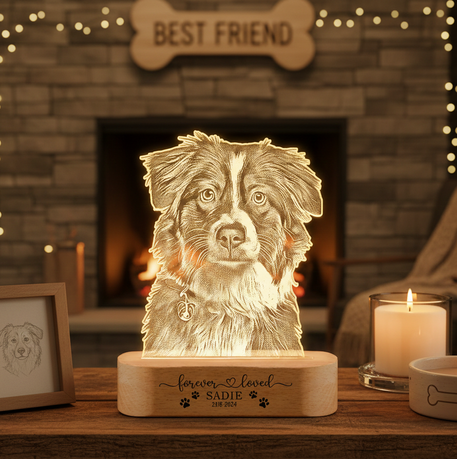 Personalized Pet Photo Night Light: Custom Dog Memorial Lamp