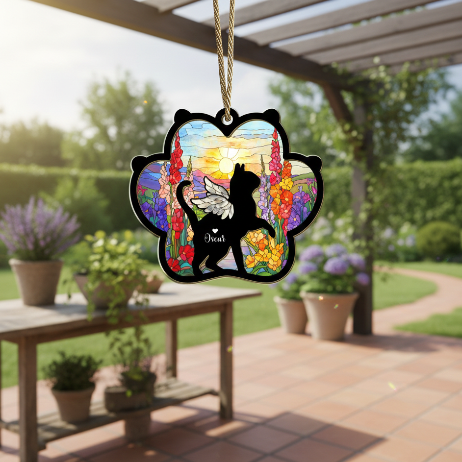 Personalized Cat Loss Sympathy Gift, Pet Memorial Suncatcher, Cat Memorial Gift, Loss of Cat Gift, Cat Remembrance Gift, Window Hanging