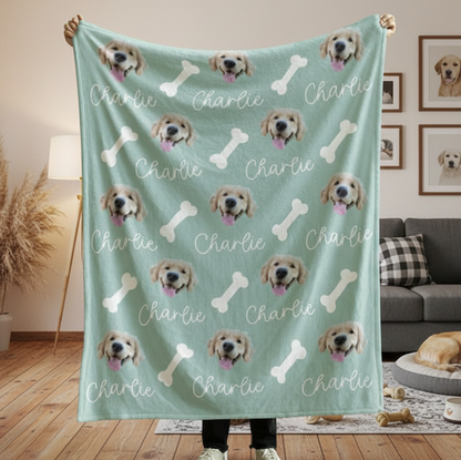 Custom Pet Photo Blanket With Name, Personalized Dog Cat Blanket, Pet Memorial Gift, Dog Dad Gift, Custom Picture Blanket For Pet Lovers
