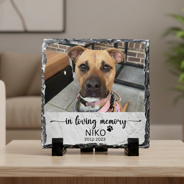 Personalized Pet Memorial Slate Stone, Dog Photo Plaque, Sympathy Gift