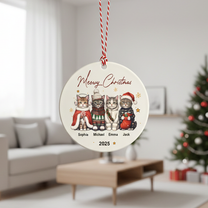 Personalized Cat Ornament: Pet Gift, Festive Feline Portrait, Custom Christmas Holiday Keepsake