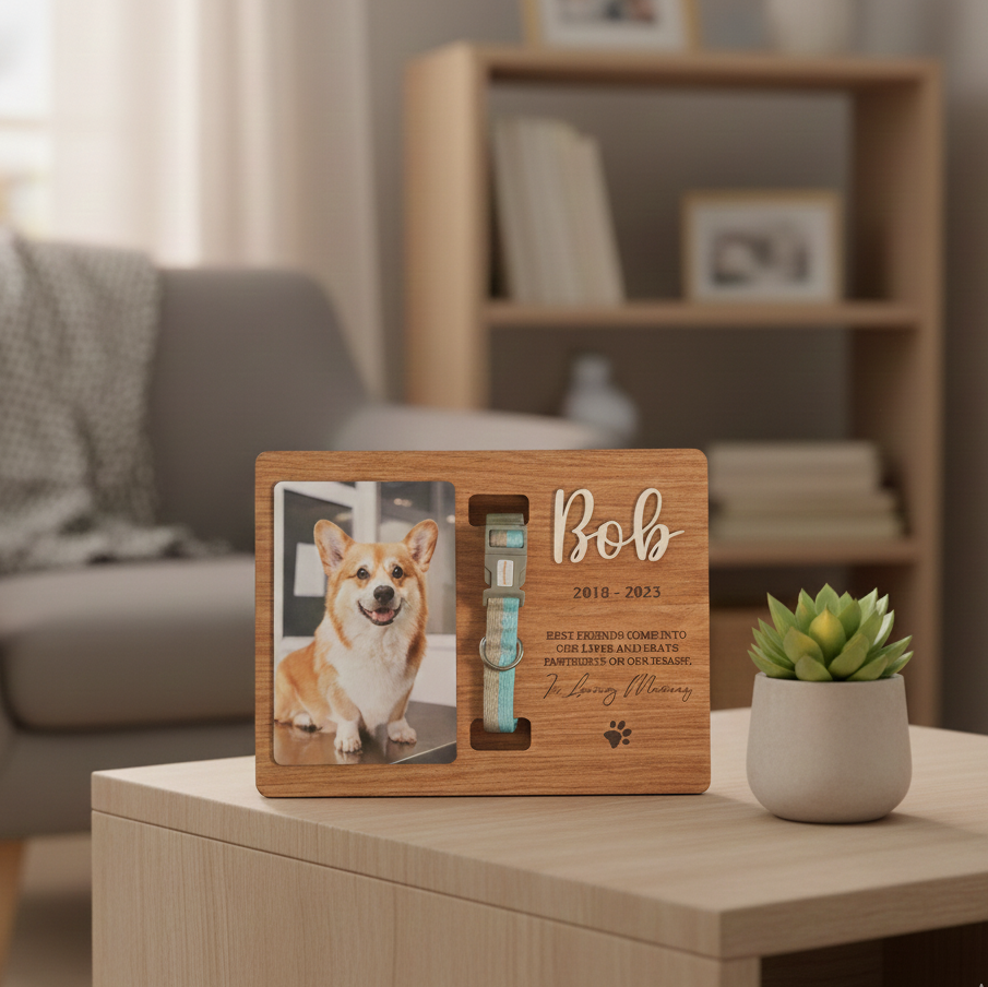 Dog Memorial Frame, Dog Collar Holder, Cat Loss Gift, Custom Plaques, Memorial Plaque, Personalized Gift, Custom Pet Photo MP02