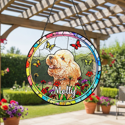 Personalized Pet Memorial Suncatcher, Pet Memorial Gift Dog, Forever Loved Dog Suncatcher, Pet Loss Keepsake, Dog Memorial Gift CDS01