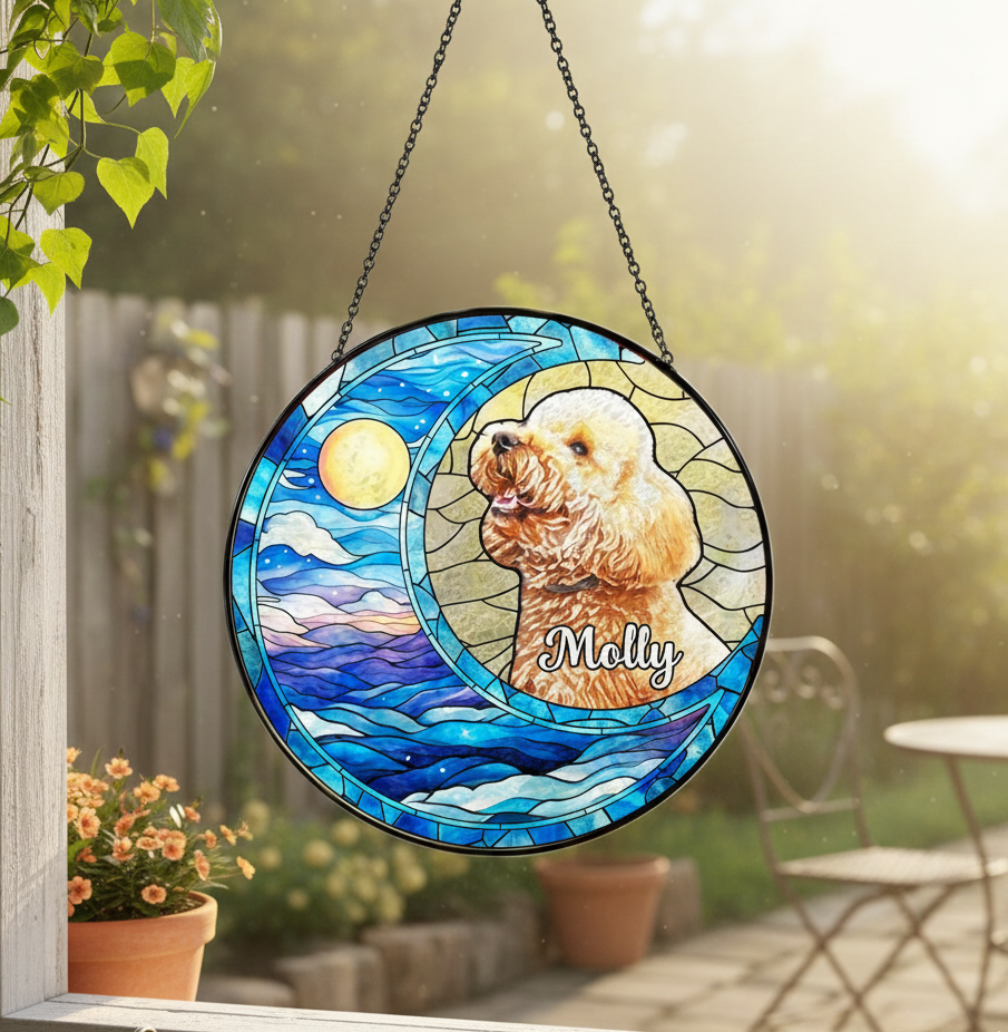 Custom Dog Art Suncatcher Stained Glass From Photo, Pet Memorial Gift, Cat Art Suncatcher,Gift for Dog Lovers,House Decor,Dog Portrait CDS02