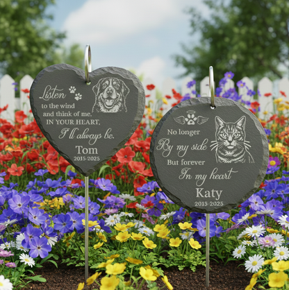 Custom Pet Memorial Stone for Dogs – Engraved Slate Grave Marker with Name, Dates, Quote & Breed Silhouette – Pet Loss Gift for Dog Owners