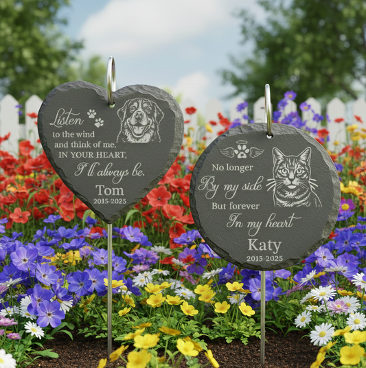 Custom Pet Memorial Stone for Dogs – Engraved Slate Grave Marker with Name, Dates, Quote & Breed Silhouette – Pet Loss Gift for Dog Owners