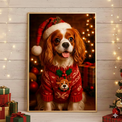 Christmas Pet Portrait from Photo – Custom Pet Portrait Digital Art, Personalized Holiday Pet Gift, Festive Wall Decor