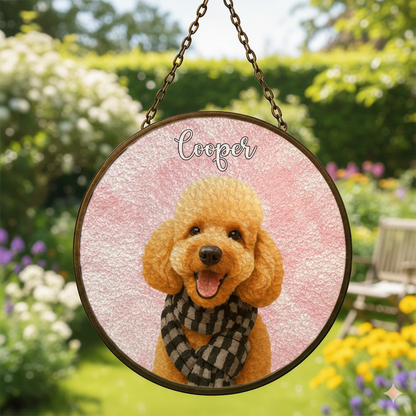 Custom Dog Portrait Pet Memorial Gift Stained Glass Suncatcher