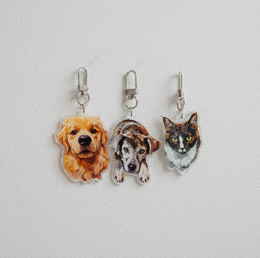 Pet Portrait Keychain, Custom Cat Keychain, Personalized Dog Photo Keychain, Pet Memorial Gift, Gift for Pet Lovers, Custom Dog Bag Charm