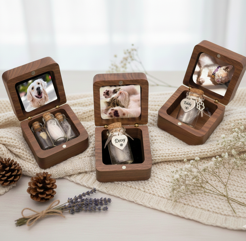 Engraved Pet Memorial Box,Custom Wooden Pet Ashes Keepsake,Personalized Cat and Dog Loss Gift,Pet Fur Keepsake,Sympathy Gift for Pet Lovers