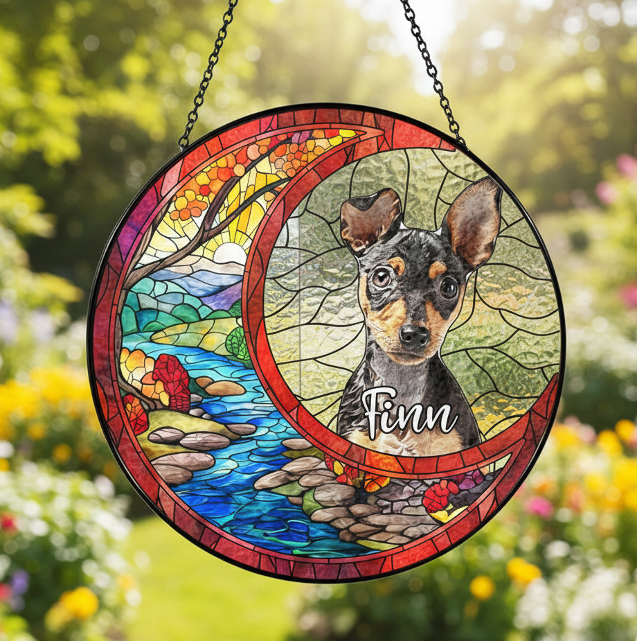 Custom Dog Art Suncatcher Stained Glass From Photo, Pet Memorial Gift, Cat Art Suncatcher,Gift for Dog Lovers,House Decor,Dog Portrait CDS02